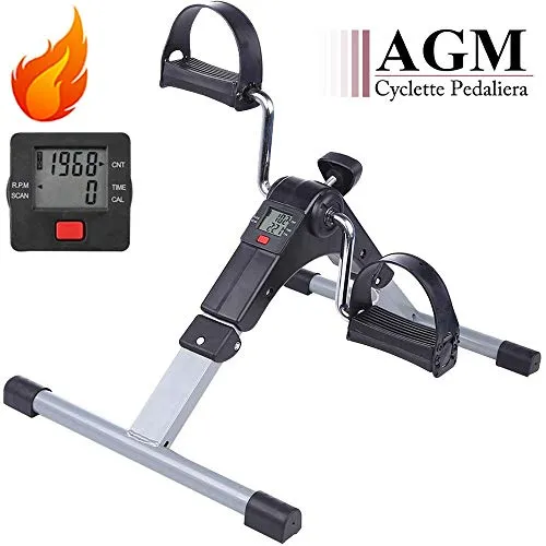 AGM Mini Cyclette Pedaliera Fitness Pieghevole per Braccia e Gambe con LCD Display Pedaliera da Casa Regolabile Digitale Mani e Piedi(Exercise Pedal Bike)