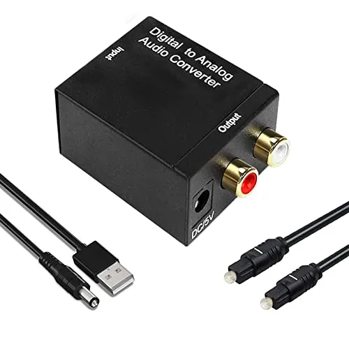 Jsdoin - Convertitore da digitale a analogico, adattatore ottico SPDIF Toslink coassiale a R/L con uscita con cavo in fibra ottica per TV, PS4/Blue Ray Dvd/TV Box