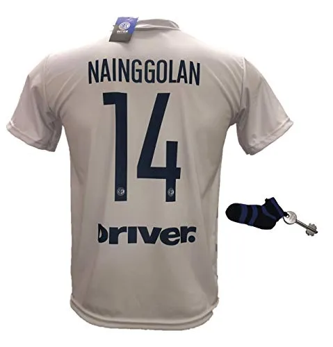 Terza Maglia Nainggolan 14 Inter Grigia Away Calcio Replica autorizzata 2018-2019 e calzino Portachiavi neroazzurro in Regalo Taglie da Bambino (Anni 6-8-10-12) e Adulto (S M L XL) (6 Anni)