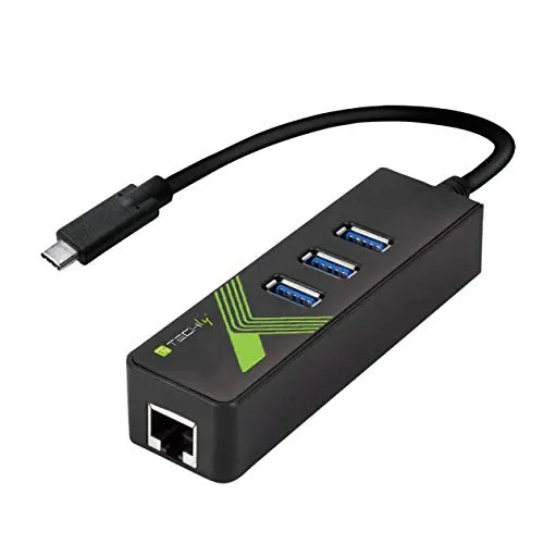 Techly 105810 Adattatore Convertitore USB-C™ Ethernet Gigabit con Hub 3 Porte USB-A 3.0