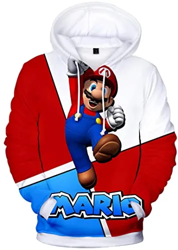 Silver Basic Unisex Felpe con Cappuccio Super Mario Gioco Caldo Abbigliamento per Bambini Adulti Pullover,Mario Giuntura-3,3XL