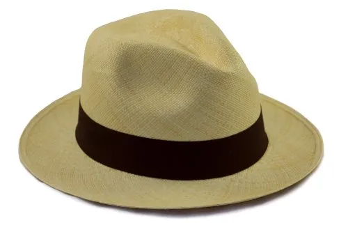 Tumia - Cappello Panama in Stile Fedora Originale - Arrotolabile - Tessuto a Mano. 60cm.