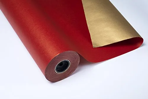 Bobina di carta da regalo 70 cm x 100 m Kraft doppia facciata oro/rosso