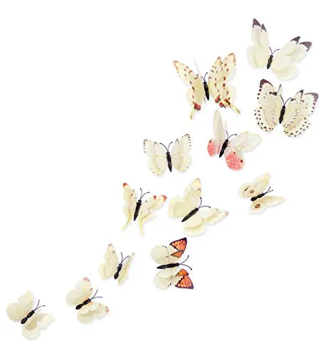 MissBirdler, 24 pezzi. Farfalle effetto 3D frigorifero farfalla magnete con punti adesivi da parete bianco decorazione soggiorno camera da letto cucina cameretta bambini decorazione magnete