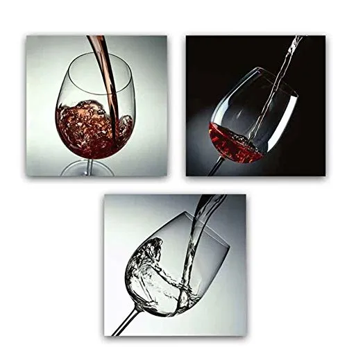 ZYHFBHFBH Cucina Moderna Quadri su Tela Bottiglia di Vino Rosso Bottiglia Arte murale Set per Pittura Bar Sala da Pranzo Decorazione 40x40cm (15.7"x15.7) x3 Senza Cornice