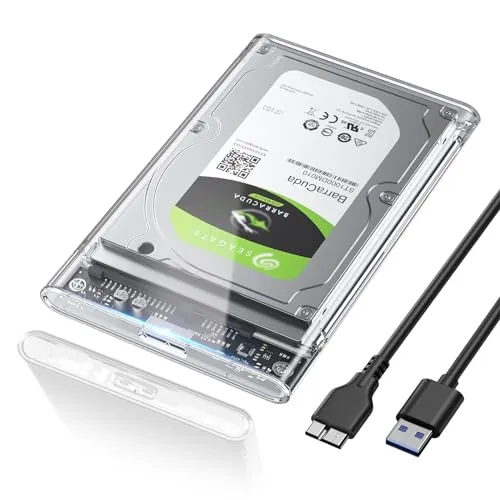 POSUGEAR Case HDD 2.5 SATA USB 3.0, Case Hard Disk Esterno per SATA III 7mm/9.5mm SSD HDD, Supporto UASP/TRIM & Nessuno Strumento Case Disco Rigido Compatibile con Toshiba Seagate PS4 Xbox-Trasparente