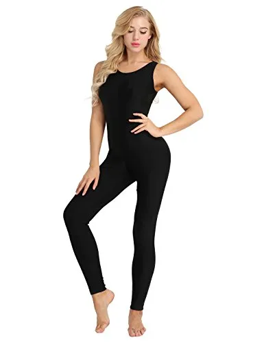 iEFiEL Body da Ginnastica Artistica Donna Elastica Body Balletto Yoga Palestra Leotard Body Sportivo Body Danza Classica Ballo Vestito Ballerina Tuta Senza Maniche S-2XL Nero A M