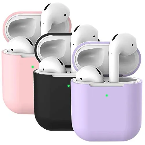 Molylove 3X Custodia in Silicone Compatibile con AirPods 2, Case per Airpods Custodia Cover Custodia protettiva in silicone antiurto (AirPods 2, Rosa + Nero + Viola)