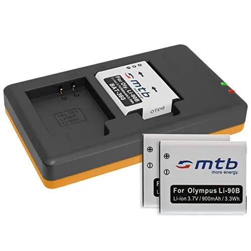 3 Batterie + Caricabatteria doppio (USB) per LI-90B Li-92B / Olympus Tough TG-1, TG-2, TG-3, TG-4 / Actioncam TG Tracker/SH-… v. lista - (Cavo USB micro incluso)