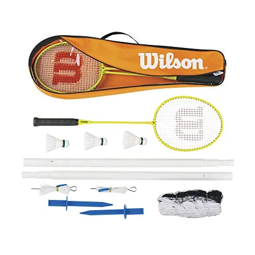 Wilson Set da Badminton, Include 4 Racchette, 3 Volani in, Plastica, 1 Rete, Supporti Telescopici per Pavimento e Borsa di Trasporto, WRT8754003