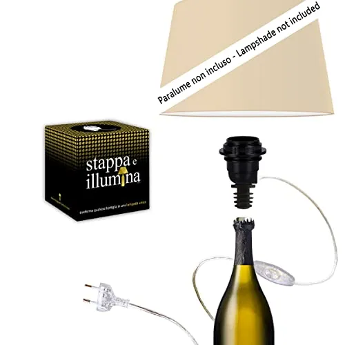 Stappa e illumina Standard | Portalampada Bottiglie Magnum con foro da 15 a 22 mm, E27 Trasforma Bottiglie in lampade in 30 Secondi, Kit Lampada Bottiglia (1 pcs)
