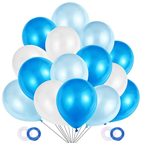 Palloncini Azzurri e Bianchi, 100 Pezzi Palloncini Blu Perlati per Decorazioni Festa Nascita Bambino, Battesimo Maschio,Prima Comunione, Baby Shower, Matrimonio Blu,Compleanno