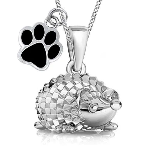 Ciondolo a forma di riccio con collana in vero argento Sterling 925, catena per ragazze e bambini e Argento, colore: A/Pfote Schwarz, cod. GS-726A7-PAW