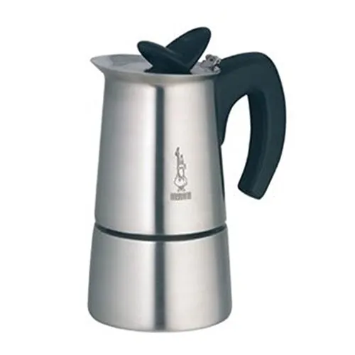 Bialetti Caffettiera Musa 6 Tazze, Manico termoplastico, Adatta a Tutti i piani cottura, 6 Tazze (225 ml), Acciaio Inox 18/10