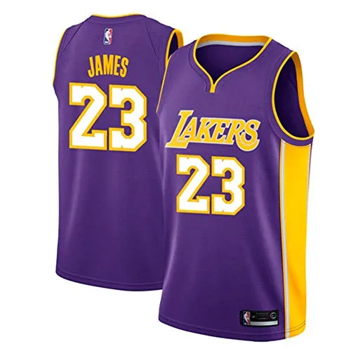 Maglia da basket di Lebron Jamens, no. 23, logo Lakers rétro, ricamo traspirante e resistente all’abrasione, da uomo e ragazzo, Lilla/Giallo, M(175-180cm)(70-80kg)