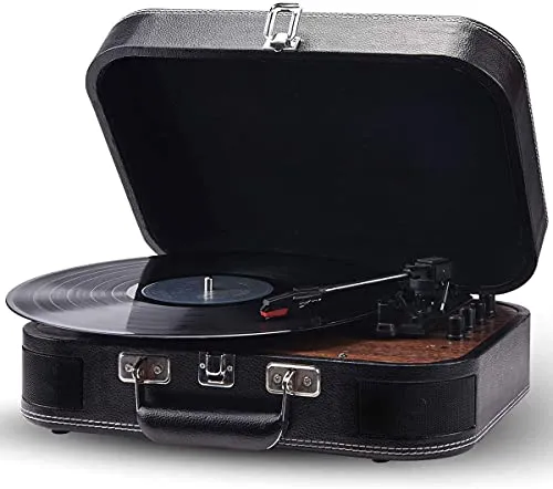 Giradischi, Bluetooth Giradischi Vintage Lettore di vinile LP 3 velocità 33/45/78 RPM con 2 Altoparlante Stereo Incorporato e Encoder Digitale,USB,Aux-In e RCA - Design del Case
