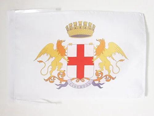 AZ FLAG Bandiera Città di Genova con Stemma 45x30cm - BANDIERINA Genoa con Blasone 30 x 45 cm cordicelle