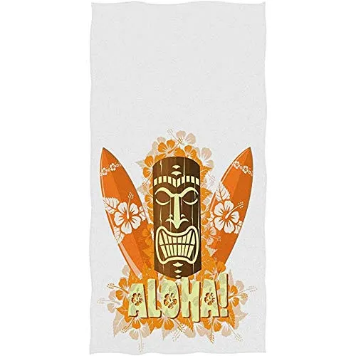 Dliuxf Maschera Tiki Hawaiana con Tavole da Surf Aloha Soft Altamente Assorbente Asciugamani Decorativi Grandi Bagno e Spa (Bianco)