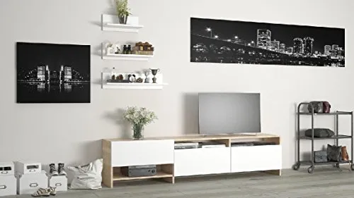 Homemania Mobile TV Campbell Bianco Sonoma Moderno.Casa Arredo Design - per Salotto, Soggiorno - Mensole, Componibile, Porta