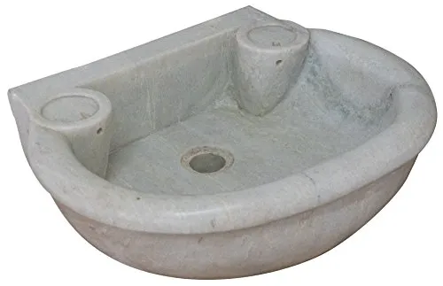 Lavandino con Foro di Scarico Rettangolare Classico Elegante Lavello Lavabo Acquaio Arredo Bagno da appoggio da Esterno da Giardino in Marmo Finitura Colore Bianco Anticato L50XPR40XH15 CM