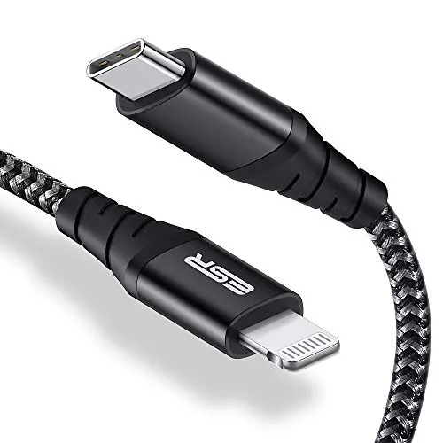 ESR Cavo da USB C a Lightning, (1 m, Certificato MFi), Cavo Intrecciato in Nylon, Ricarica Veloce PD per iPhone 14/14 Plus/14 Pro/14 PRO Max, iPhone Serie 13/12/11/X/8, Cavo di Tipo-C, Nero