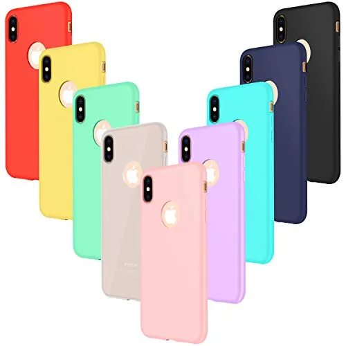 9× Custodia iPhone XS Cover Silicone (NON per XS MAX o XR), Leathlux Sottile Morbido TPU Custodie Cover per iPhone XS/X 5.8" Rosa,Verde,Porpora,Azzurro,Giallo,Rosso,Blu scuro,Traslucido,Nero