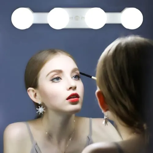 LED Luci Specchio Trucco, Luci a Specchio di Hollywood Ricaricabile Cordless, 4 Lampadine LED può Luminosità Colore Essere Regolabile, Makeup Vanity Mirror Light per Bagno Tavolo (Nessun Specchio)