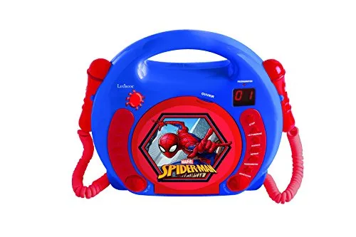 Lexibook- Spider-Man Spiderman Lettore CD con Microfono, Colore Rosso/Blu, RCDK100SP