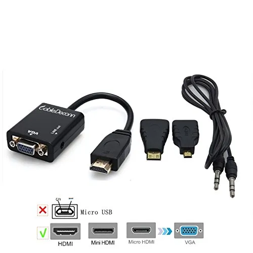 CableDeconn 3 in1 HDMI maschio a VGA femmina + Micro HDMI / micro HDMI con audio Cavo Adattatore Convertitore