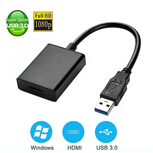 Yizhet Adattatore da USB 3.0 a HDMI, Adattatore da USB a HDMI USB 3.0/2.0 a HDMI Video HD 1080P Convertitore Cavo per PC Laptop Proiettore HDTV Compatibile con Windows 7/8/10