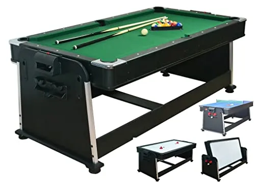 Tavolo da Biliardo trasformabile in Tavolo - Biliardo - Air Hockey - Ping Pong - ULISSE 4 in 1 - Carambola - (220 cm x 112 cm x 82 cm) - Completo di Tutti Gli Accessori
