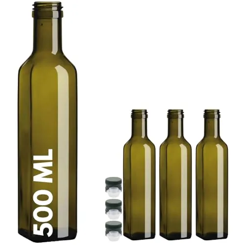 acquaverde 3 Pezzi Bottiglie Vetro Scuro UVAG Bottiglia marasca Olio liquore Quadra capienza 500 ml con Tappo