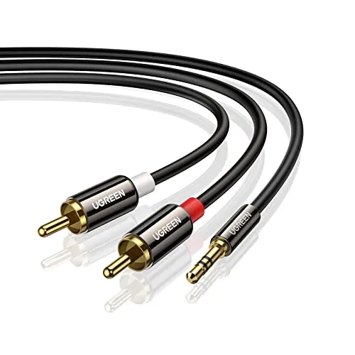 UGREEN Cavo RCA Jack Adattatore 3,5mm a 2RCA Maschio Audio Stereo per Home Theater, Amplificatore, HDTV, Altoparlanti Stereo, Subwoofer ecc, 2 Metri - Nero