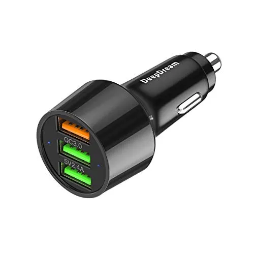 DeepDream Caricabatteria Auto USB con 3 Porte, Quick Charge 3.0 30W Carica Rapida Caricatore Adattatore da Auto per iPhone, iPad, Samsung Galaxy, Huawei, LG,etc (Nero)