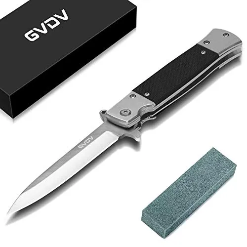 GVDV Coltello Pieghevole Tascabile Con Manico G10, Coltello Serramanico in Acciaio Inossidabile 7CR 17 con Chiusura di Sicurezza, Coltello da Sopravvivenza per Campeggio e Caccia per Uomini