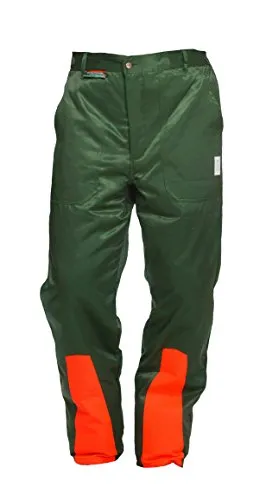 WOODSafe® - Pantaloni protettivi da boscaiolo, classe 1, con certificazione tedesca KWF, protezione antitaglio tipo "A", colore verde/arancione, leggeri