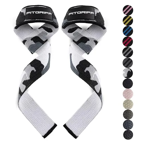 Fitgriff® Straps Palestra - Fascette Sollevamento Pesi - Fasce, Cinghie per Stacchi, Gym, Lifting - Accessori Bodybuilding (Normale (oltre 16cm polso), Camo-Grey)