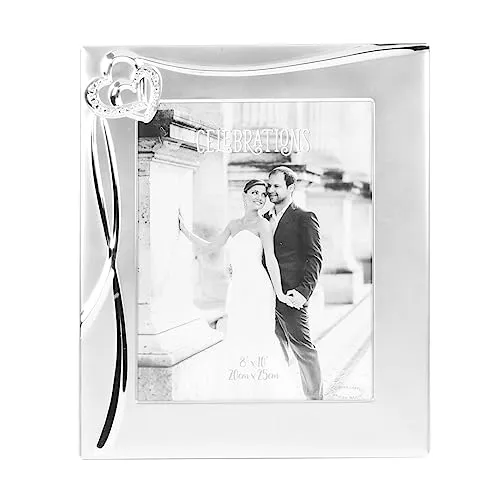 celebrationgiftsforall Cornice portafoto per matrimonio o anniversario, 20,3 x 25,4 cm, con cuori di cristallo, argento opaco