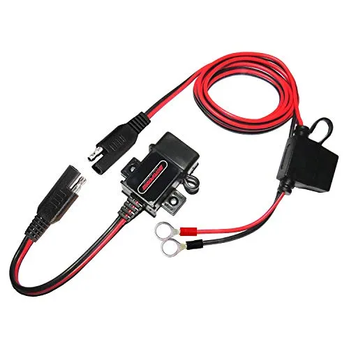 MOTOPOWER MP0609A 3.1Amp Caricabatterie USB per moto per la ricarica di telefoni cellulari, GPS o videocamere sportive - con cavo terminale ad anello protetto da fusibile