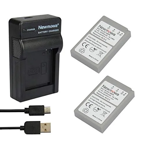 Newmowa BLS-5 Batteria (confezione da 2) e Portable Micro USB Caricatore kit per Olympus BLS-5, BLS-50, PS-BLS5 Olympus OM-D E-M10, PEN E-PL2, E-PL5, E-PL6, E-PL7, E-PM2, Stylus 1