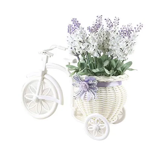 Homeofying - Bouquet di fiori di lavanda artificiali, in rattan, con vaso per bonsai, decorazione per feste di matrimonio bianco