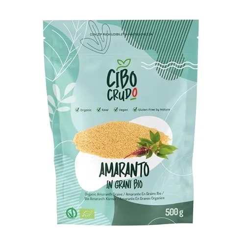 Amaranto Bio in Grani Crudi - 500g. Semi di Amaranto dall'India Contiene Vitamine Minerali e Fibre. Da Usare come Snack Colazione o Zuppe/Insalate o Da Macinare.