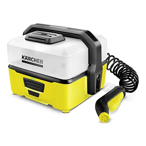 Kärcher OC 3 Mobile Outdoor Cleaner - Pulitrice Portatile a Batteria, Portata 2 l/min, Durata Batteria 15 min, Serbatoio d'Acqua 4l, Raccordo Tubo, Ugello, Tubo Spiralato, Cavo di Ricarica