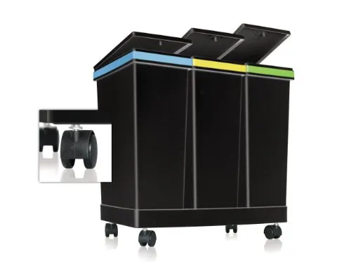 SMARTY Ecobin - 3 contenitori per lo smaltimento separato dei rifiuti, totale 63 L - 55 x 34 x 50 cm, colore nero