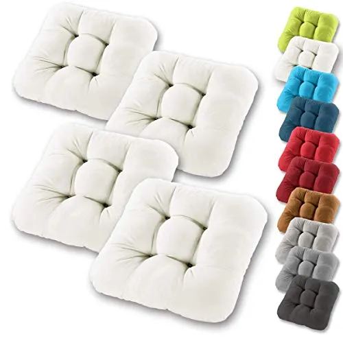 Gräfenstayn® Set of 4 Seat Cushions Chair Cushion 38x38x8cm for Indoor And Outdoor - 100% Cotton Cover Many Colours - Thick Upholstery Quilted Cushion/Floor Cushion (Cream)
