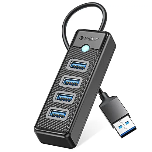 ORICO 4 porte USB HUB 3.0, USB Splitter per laptop con cavo da 0.15m, Multi USB Adattatore, trasferimento dati veloce compatibile con Mac OS 10.X e versioni successive, Linux, Android-Nero
