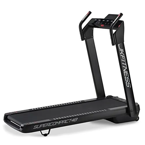 JK FITNESS Tapis Roulant Elettrico Pieghevole SUPERCOMPACT48 | Motore 2.0 hp DC | Velocità 1-16 km/h | Inclinazione 12 Livelli | Touchpad Alta Definizione | Salvaspazio e Preassemblato (NERO)