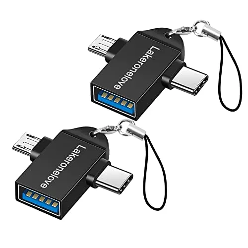 Adattatore 2 in 1 Micro USB/USB-C a USB 3.0 Femmina (2 Pezzi), Adattatore da USB Tipo C a USB, Convertitore Adattatore da Micro a USB OTG, per chiavette multimediali, telefoni Android o tablet Nero