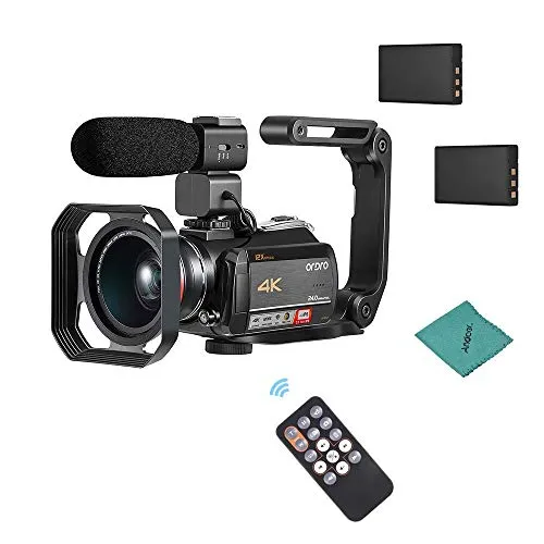 ORDRO AC5 4K WiFi Videocamera Digitale Videoregistratore DV 24MP Touchscreen IPScon 2 batterie al litio + 0,39X Obiettivo grandangolare + Microfono esterno