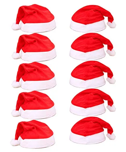 MUCHEN SHOP Cappello da Babbo Natale,10pcs Cappelli Rosso di Babbo Includere 5pcs Cappellino Adulti e 5pcs Cappello Bambini Materiale di Velluto per la Decorazione Natalizia Unisex